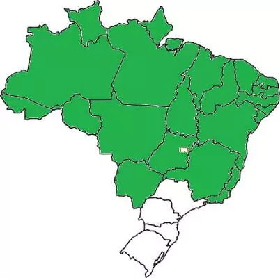 Mapa do Brasil com estados da região Sul e São Paulo marcados em branco