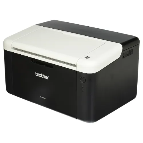 Impressora laser retangular e pequena, sem scanner com acabamento superior branco e inferior preto