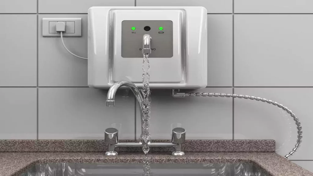 Abertura do post sobre como limpar purificador de água: filtro de água branco com a torneira aberta